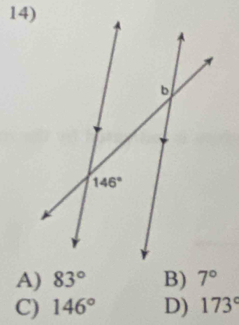 A) 83° B) 7°
C) 146° D) 173°