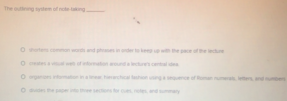 Solved: The outlining system of note-taking_ shortens common words and ...