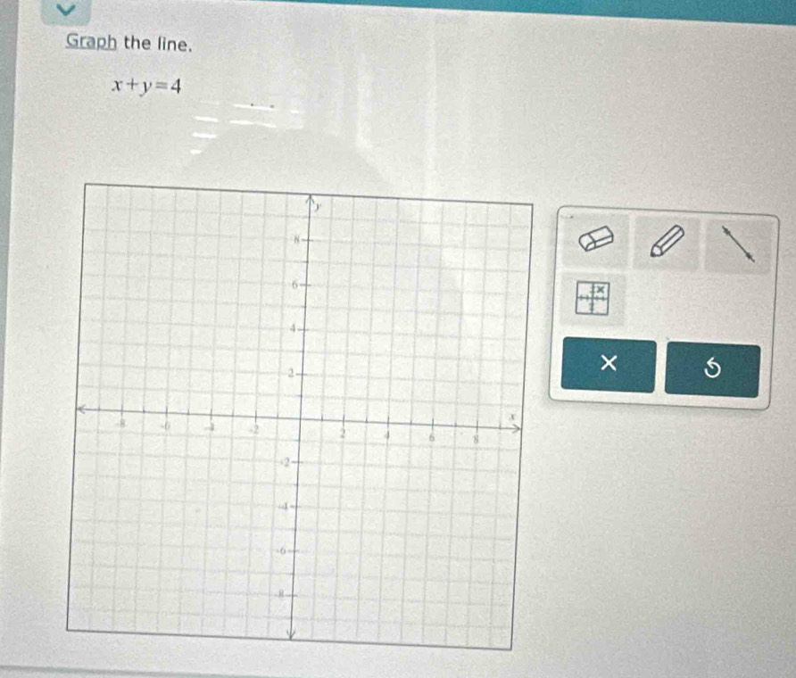 Graph the line.
x+y=4
×