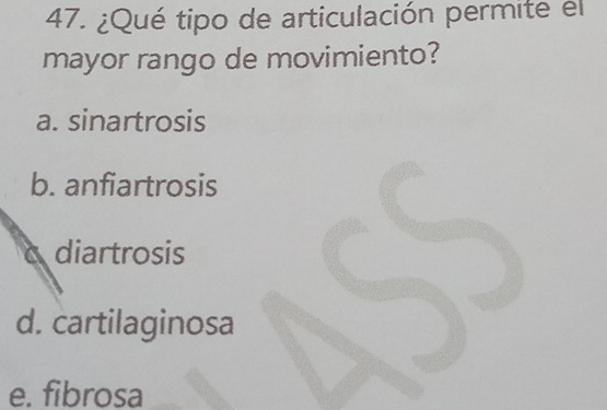 Resuelto:¿Qué tipo de articulación permite el mayor rango de movimiento ...