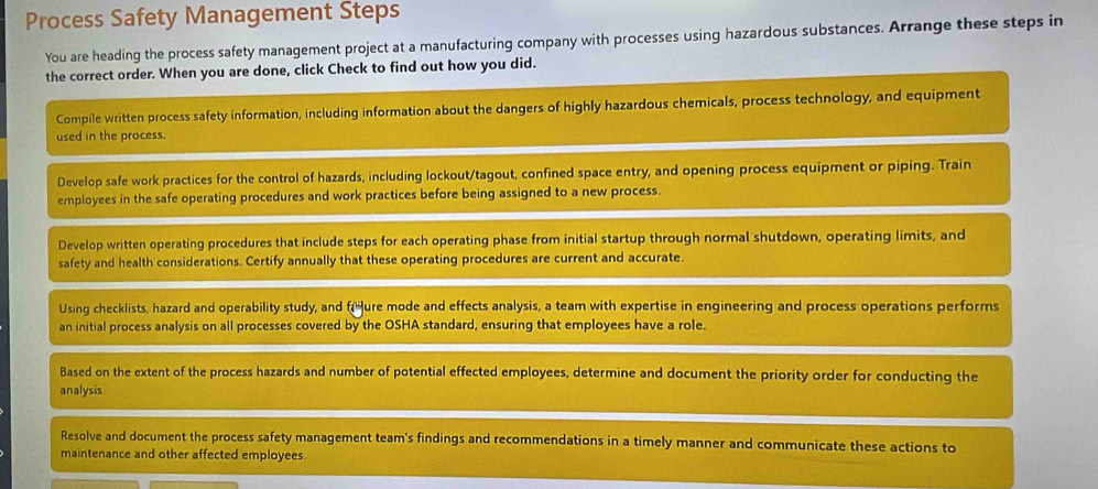 Solved: Process Safety Management Steps You are heading the process ...