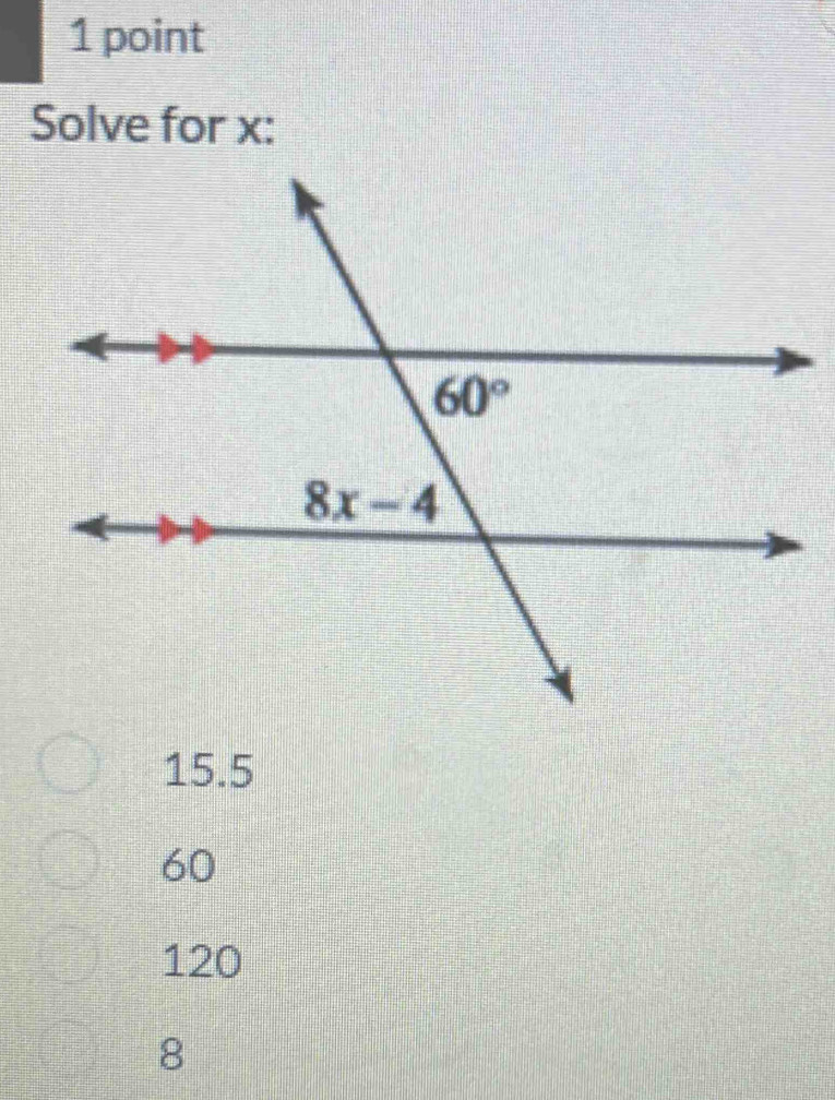 Solve for x:
15.5
60
120
8