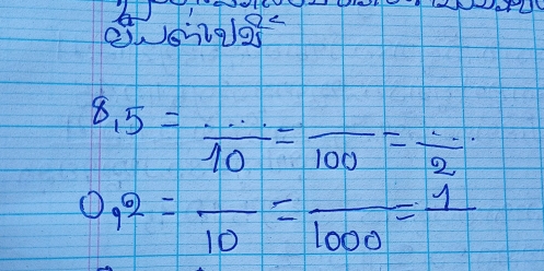 1
8.5= (...)/10 =frac 100= (...)/2 
0,2=frac 10=frac 1000=frac 1