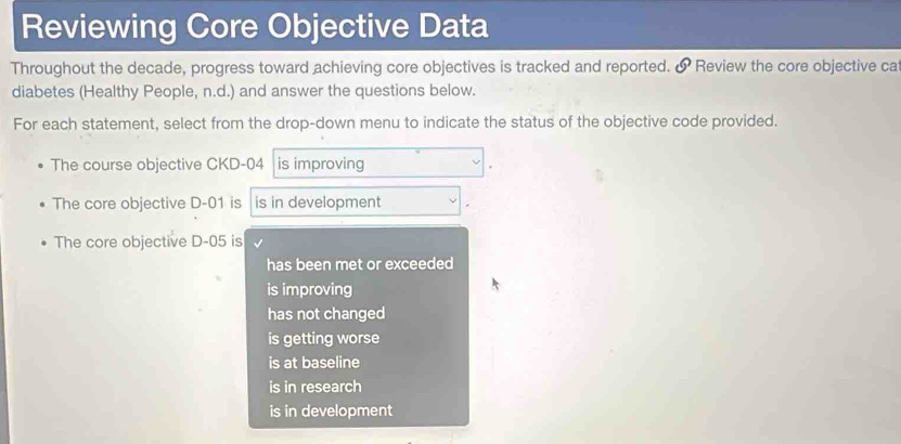 Solved: Reviewing Core Objective Data Throughout the decade, progress ...
