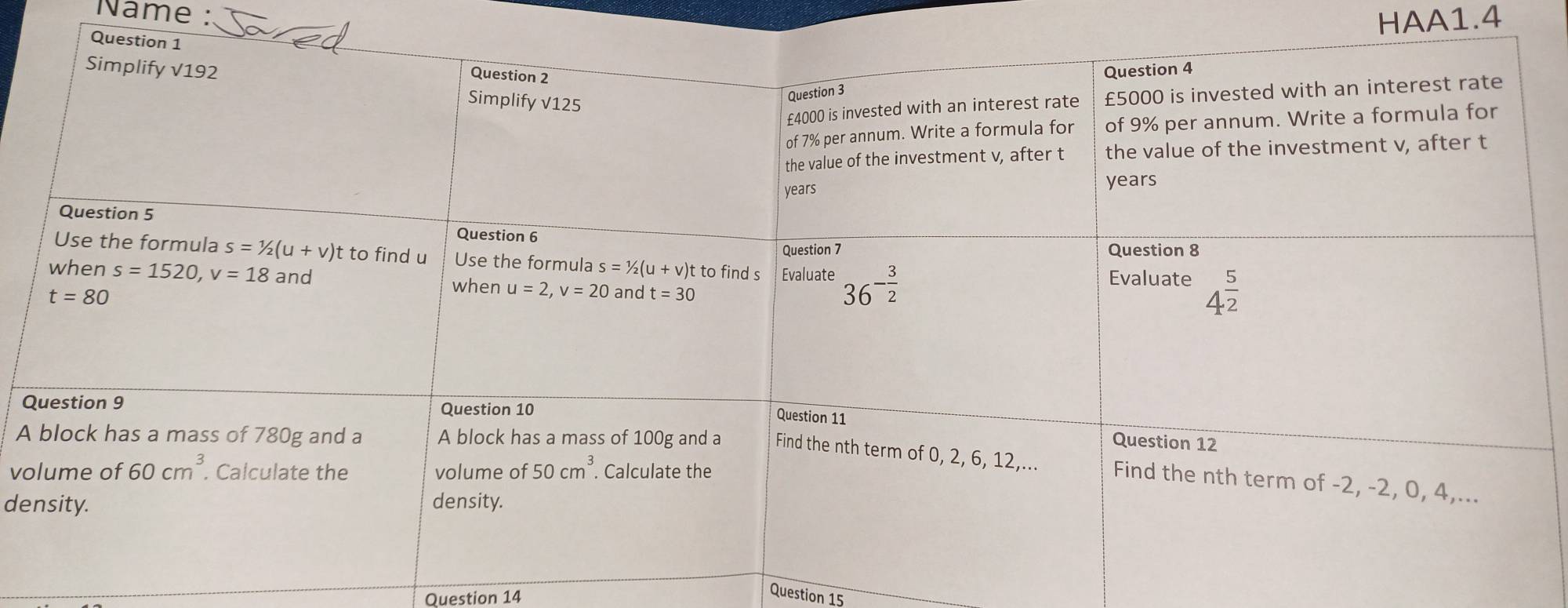 Name :
HAA1.4
Q
A
vo
de
Question 14
Question 15