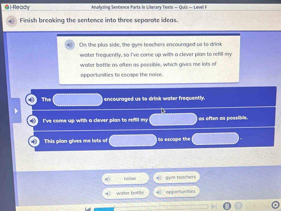 Solved: i-Ready Analyzing Sentence Parts in Literary Texts — Quiz ...