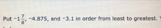 Put -1 7/8 , -4.875 , and -3.1 in order from least to greatest.