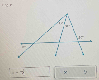 Find x.
x=70
×