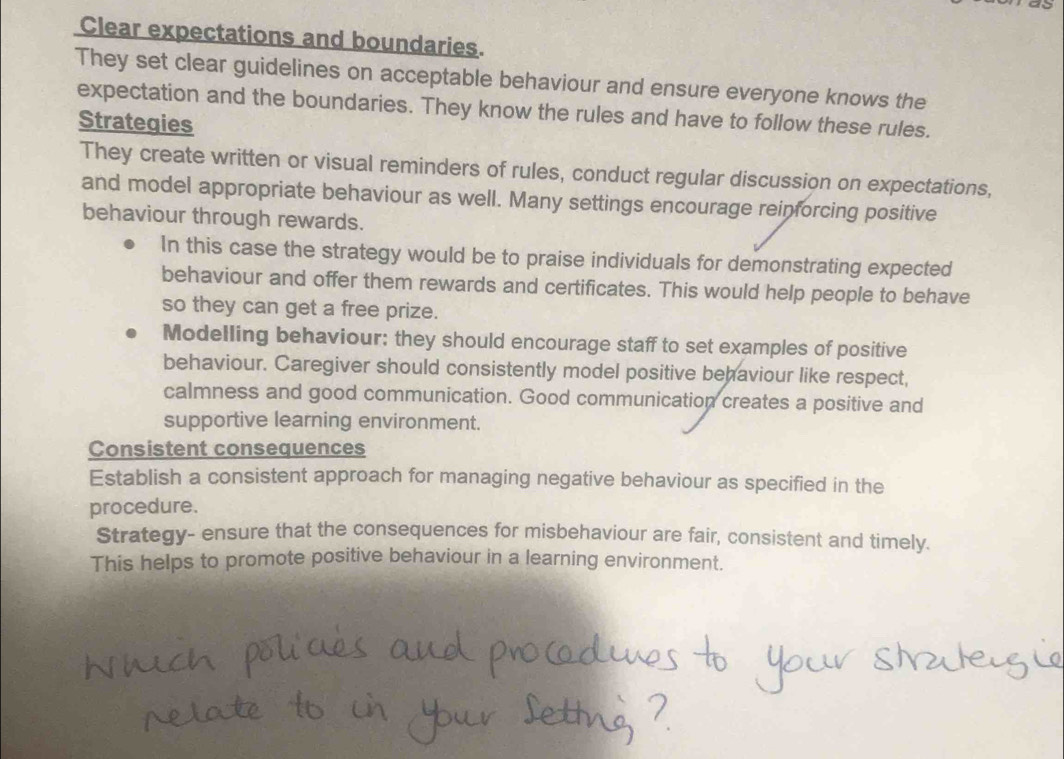 Solved: Clear expectations and boundaries. They set clear guidelines on ...