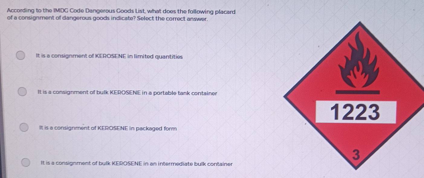 Gelöst:According to the IMDG Code Dangerous Goods List, what does the ...