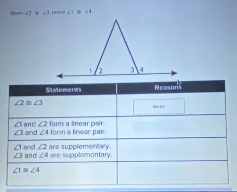 Given ∠ 2 ∠ 3 , prove ∠ 1 ∠ 4.