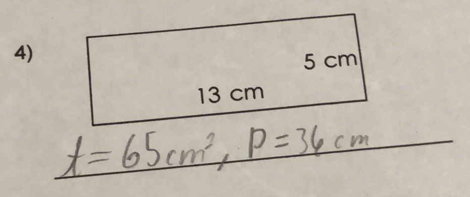 A=65cm^2, P=36cm