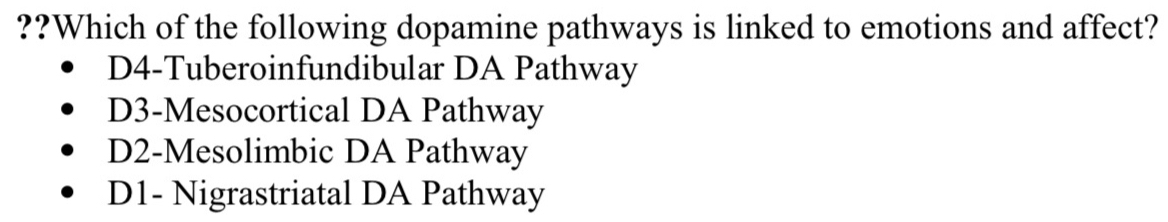 Solved: ??Which of the following dopamine pathways is linked to ...