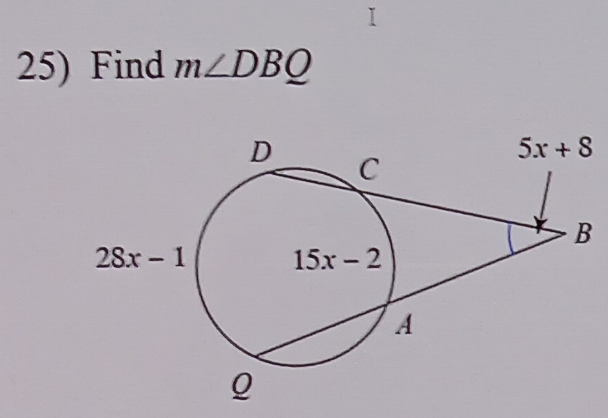 Find m∠ DBQ