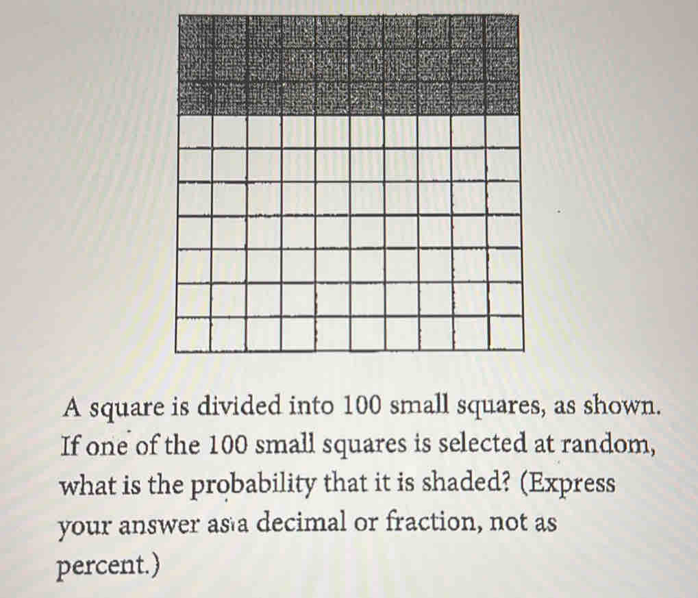Solved: A square is divided into 100 small squares, as shown. If one of ...