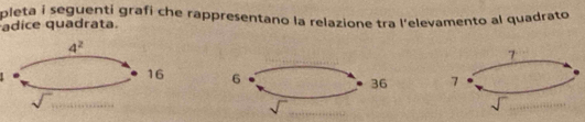 pleta i seguenti grafi che rappresentano la relazione tra l'elevamento al quadrato
adice quadrata.
7
6
.
36 7
sqrt()
sqrt()