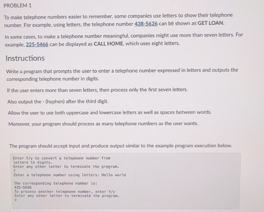 Solved: PROBLEM 1 To make telephone numbers easier to remember, some ...