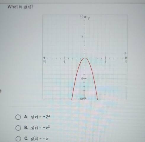 What is g(x) ?
A. g(x)=-2^x
B. g(x)=-x^2
C. g(x)=-x