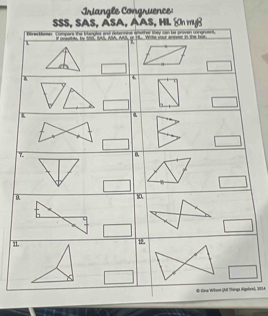 riangle Congruence: 
1 
a), 2014