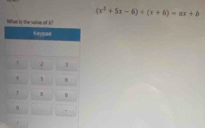 (x^2+5x-6)/ (x+6)=ax+b
What is the vslue of 5?