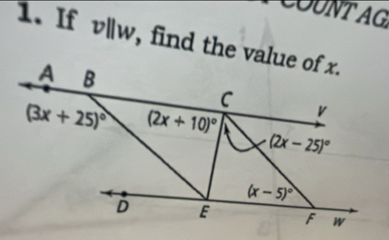 COUNT AG
1. If v|w, find the value of x.