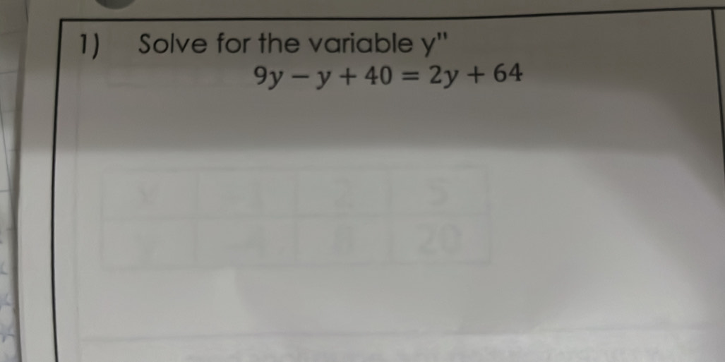 Solve for the variable y''
9y-y+40=2y+64