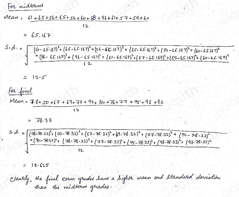 Solved: The table below shows the midterm and final exam grades of 12 ...
