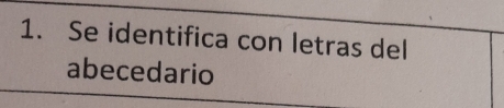 Se identifica con letras del 
abecedario