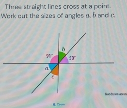 Solved: Three straight lines cross at a point. Work out the sizes of ...