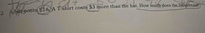 A hat costs $16. A T-shirt costs $3 more than the hat. How much does the T shir cos?