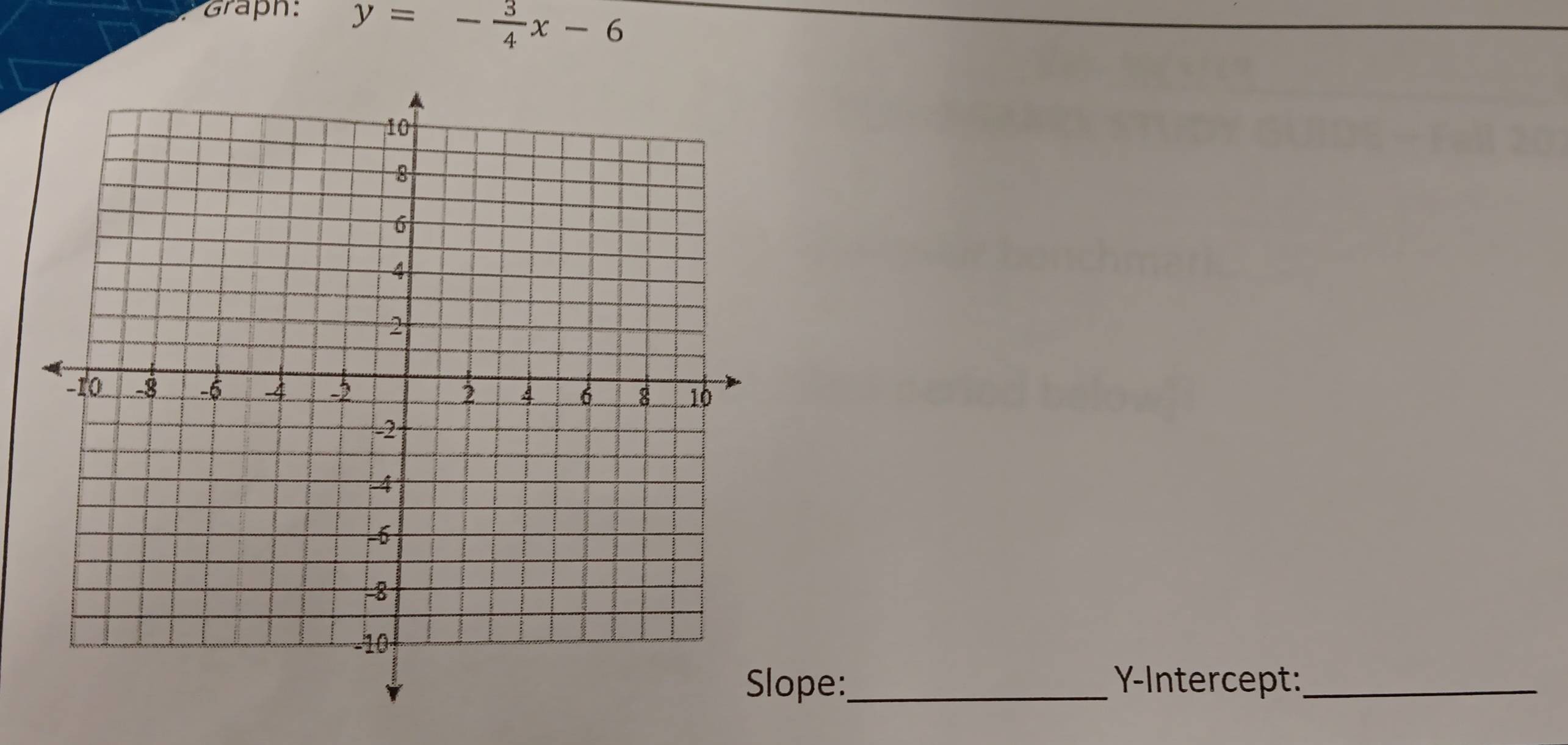 Graph:
y=- 3/4 x-6
pe:_ Y-Intercept:_