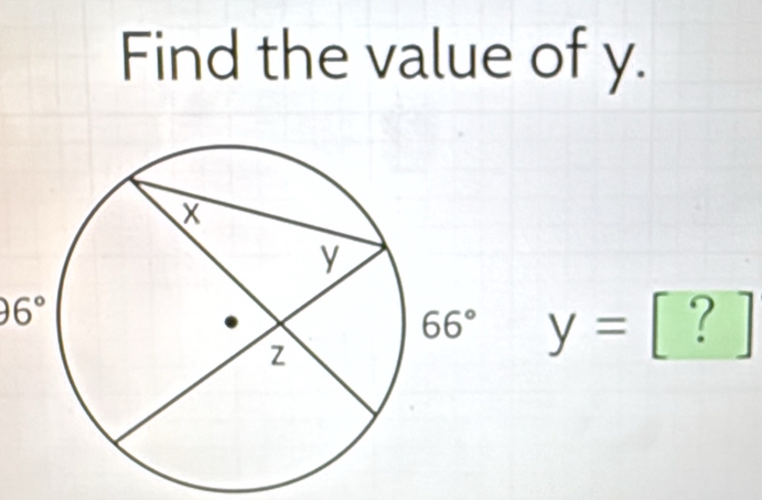 Find the value of y.
θ 6°
y= 1 65)
□ . □