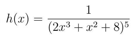 h(x)=frac 1(2x^3+x^2+8)^5