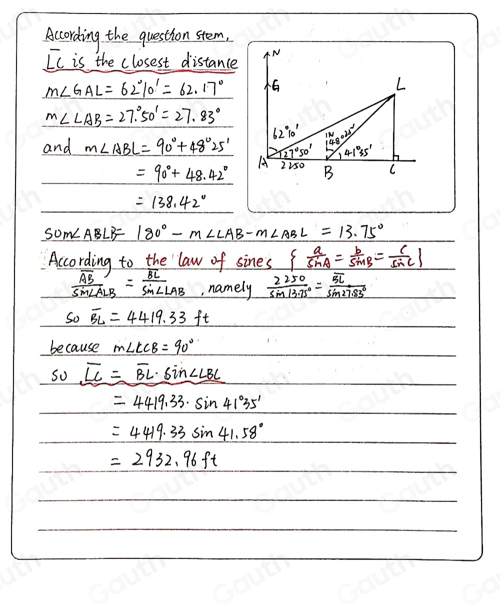 Solved: A ship is sailing due East when a light is observed bearing 62 ...