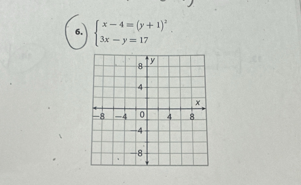 beginarrayl x-4=(y+1)^2 3x-y=17endarray..