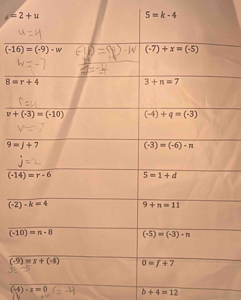 5=k-4
(-4)-s=0
b+4=12