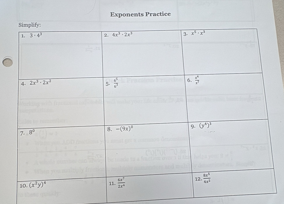 Exponents Practice