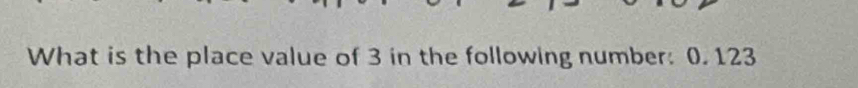 What is the place value of 3 in the following number: 0. 123