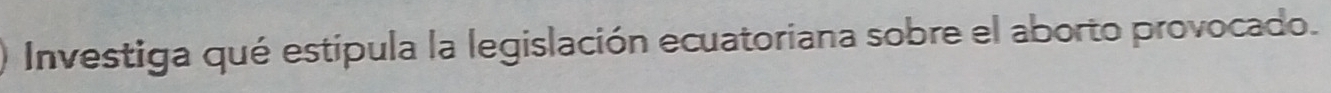 Investiga qué estipula la legislación ecuatoriana sobre el aborto provocado.