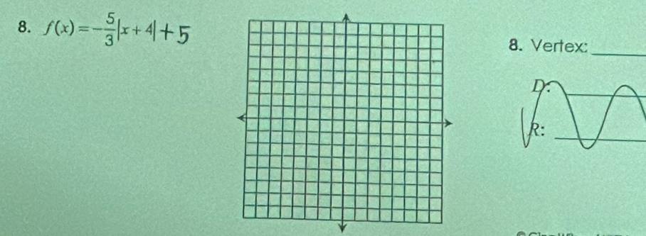 f(x)=- 5/3 |x+4| 8. Vertex: 
_