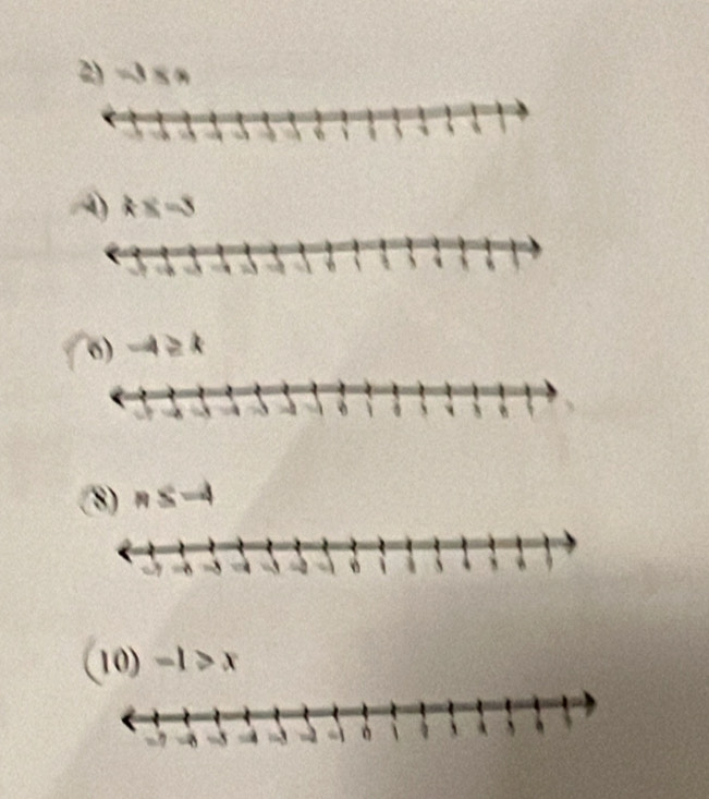 m
) kx-3
o) -4≥ k
8) n≤ -4
10) -1>x