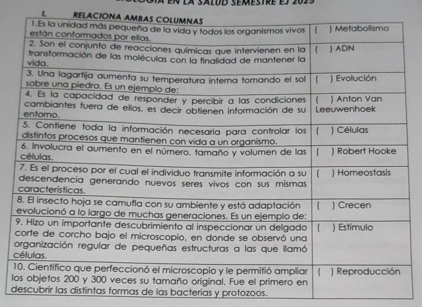 lÀ salud semestre es 2025
1. RELAC 
l 
dmas de las bacterias y protozoos.