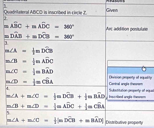 Reasons
1.
Q
2
m
m
3
lity
equa
Distributive property