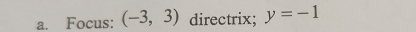 Focus: (-3,3) directrix; y=-1