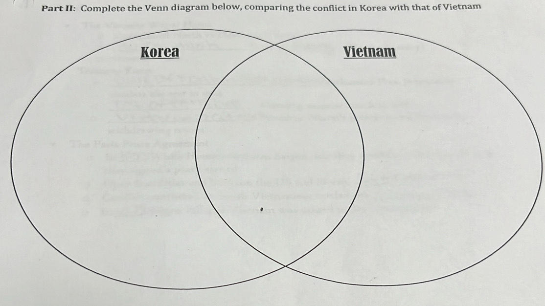 Part II: Complete the Venn diagram below, comparing the conflict in Korea with that of Vietnam