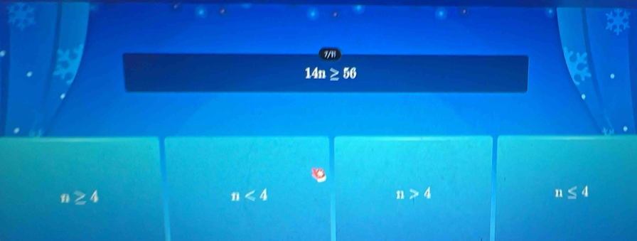 14
n≥ 4
n<4</tex>
n>4
n≤ 4