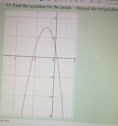 Find the equation for the grapaal die vergelykin, 
bell Check