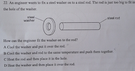 Solved: An engineer wants to fix a steel washer on to a steel rod. The ...