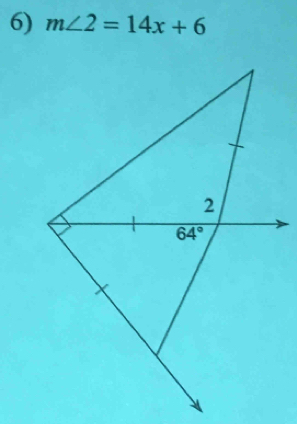 m∠ 2=14x+6
2
64°