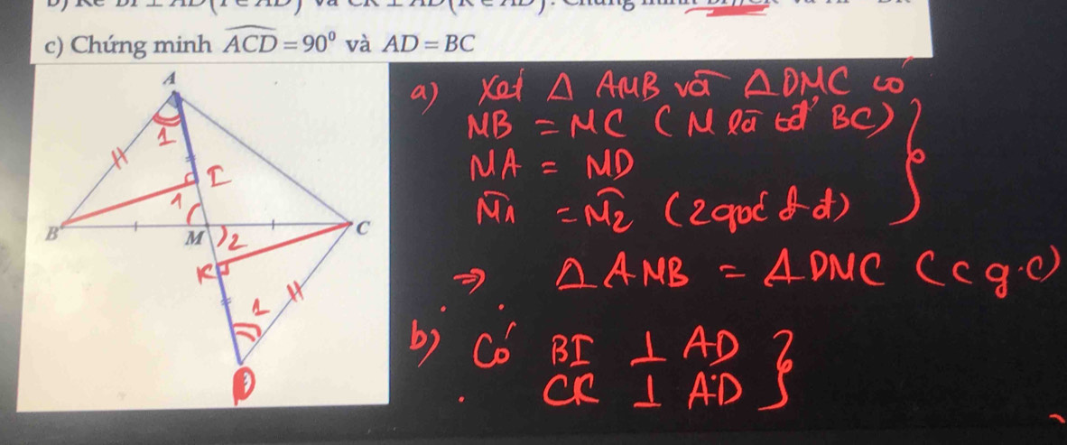 Chứng minh widehat ACD=90° và AD=BC